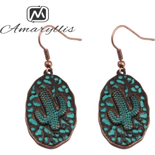 Amaiyllis Wild Free Alloy Cactus Dangle Earrings For Women Vintage Hammer Geometric Oval Drop Earrings Indian Earrings Brincos