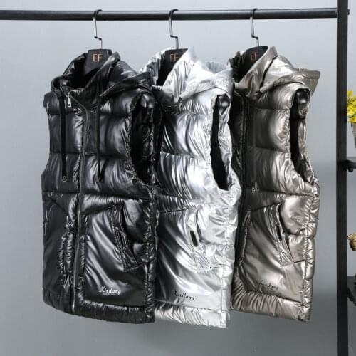 2021 Women Autumn Casual Solid Vest Lady Lace Up Hooded Stand Collar Down Cotton Sleeveless Waistcoat Female Elegant Vest M39