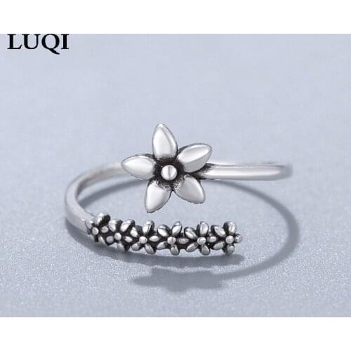 S925 retro trendy ins style flower womens temperament open ring JZ200018