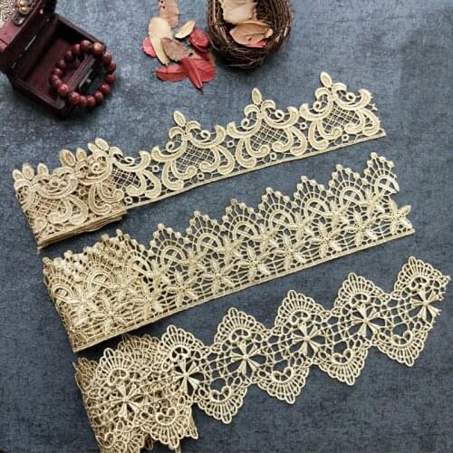 Gold Polyester water soluble embroidery flower lace trim fabric islamic headscarf hair accessories trim