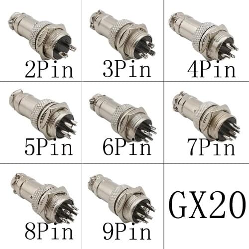 1Pair GX20 2/3/4/5/6/7/8/9 Pin Male and Female Circular Aviation Plug Socket Panel Connector GX20