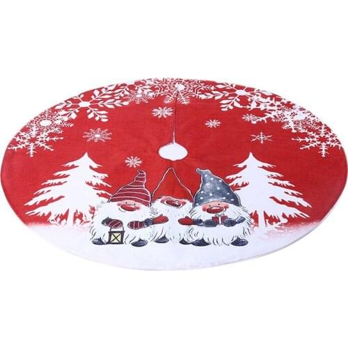 1pc Dia 117cm Linen Cartoon Forest 3 Smile Santa Merry Christmas Tree Skirts Gift Home New Year Decor Christmas Xmas Tree Skirt