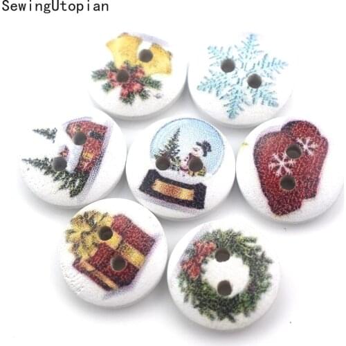 100PCS DIY 2 Holes Wooden Buttons Wood Christmas Decorative Cartoon Handmade Scrapbooking for Craft Supplies Sewing Accessories