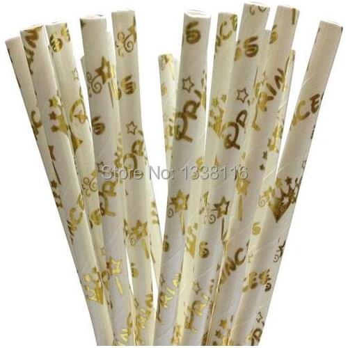 100pcs Foil Gold Princess Paper Straws For Baby Shower Wedding Party Kids Birthday Party Decoration Supplies