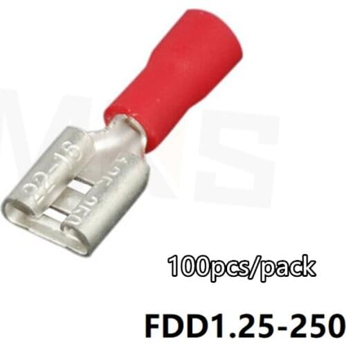 100PCS - FDD1.25-250 Electrical Insating Female Wire Terminal Connector