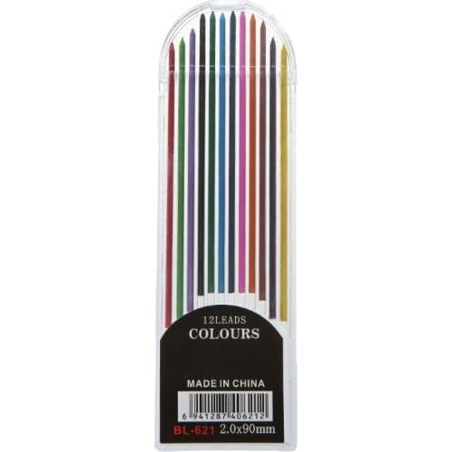 12Pcs 12Pcs 2.0 mm Mechanical Pencil Colors 2B Lead Refills Draft Drawing Writing Crafting Art Sketching School Stationery