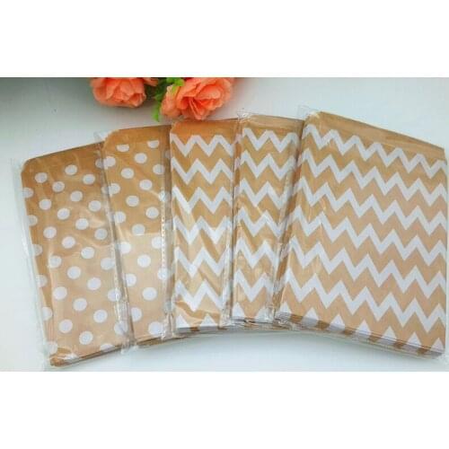 200pcs/ Lot kraft treat candy bag high quality Party Favor Paper Bags Chevron Polka Dot Printed Paper craft Bags Bakery Bags