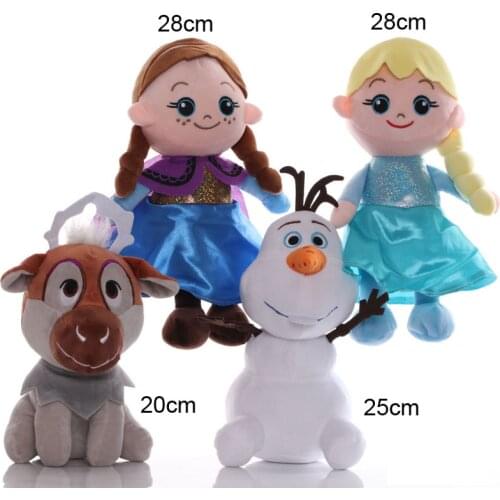 4pcs/set New 25cm Frozen Elsa Anna Doll Plush toy Kawaii Cartoon animals Snowman Olaf Stuffed Toys Gifts