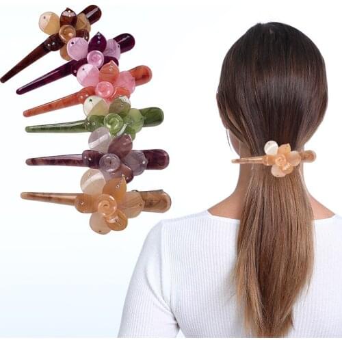 Korean Acrylic Hair Clip Duck Clip Large Size Ox Horn Clip With Flower Vintage Classic Hair grips Headdress Hair Accessories
