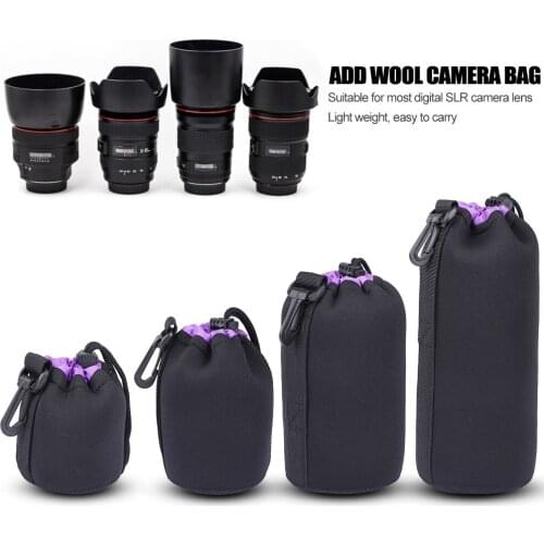 DSLR Camera Lens Pouch Protective Bag Carrying Handheld Drawstring SLR Lens Shockproof Soft Camera Bag for Canon Nikon Sony