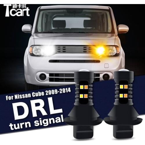 For Nissan Cube (Z12) 2009 2010 2011 2012 2013 2014 2pcs Led Daytime Running Light turn drl 2in1 Car accessories