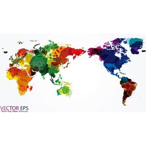 150x225cm VECTOR EPS World Map Urban Watercolor Home Office Wall Decor World Map Non-woven DIY World Map