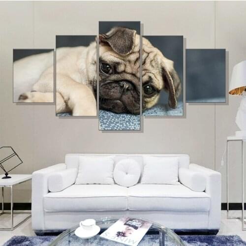Unframed Canvas Painting HD Printed Modern 5 Piece Pcs Cute Dog Animal Modular Picture Wall Art Home Frame Living Room Decor