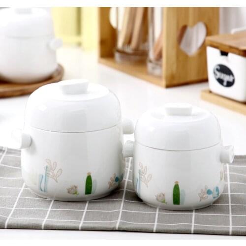 Stew Pot Bowl with Double Lid and Handle Soup Steam Soup Bowl Steaming Cup Meat Beef Egg Ceramic Slow Cooker Large Small