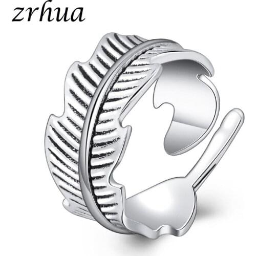 ZRHUA Vintage Thai Silver Finger Rings Adjustable Size Women Retro Leaf Bague Female Wedding Party Jewelry Accessories Wholesale