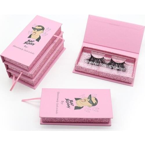 Bad Bunny Eyelash Empry Box Free Lash Tray Wholesale 25mm Mink Eyelashes Makeup Lashes Custom Lashbox Packaging With Logo