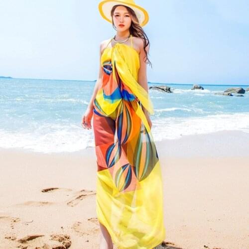 Hot Sale Summer Women Beach Sarongs Chiffon Scarves Geometrical Design Swimsuit Cover Up Bikini Dresses New