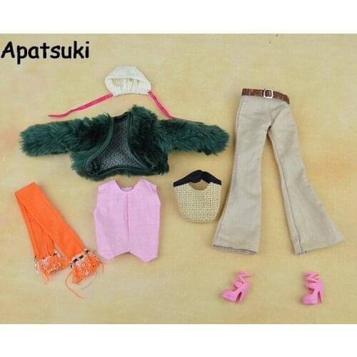 Doll Accessories Set Winter Wear Fur Coat Fashion Clothes For Barbie Doll House Pants Scarf Shoes Bags For 1/6 BJD Doll