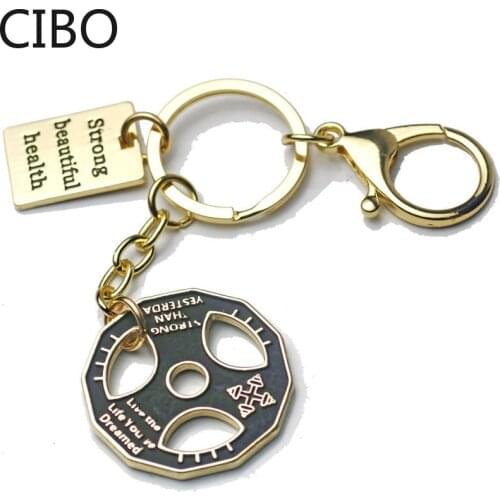 2019 New Strong Is Beautiful Charm Key Ring Valentines Day present Barbell Keychain Gym Key Chain Sport Kettle Bell I CAN