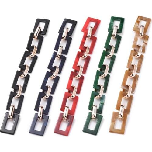 1m/strand Imitation Stone Style Acrylic Handmade Rectangle Link Chains with Rose Gold Plated CCB Plastic Lingking Ring 39.37