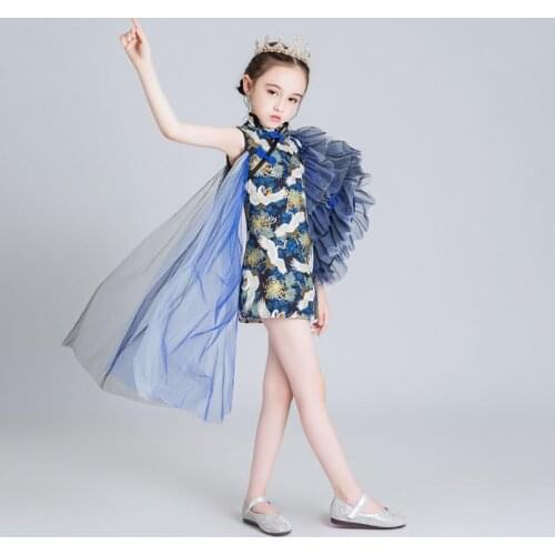 Children Embroidery Print Evening Gown Kids Catwalk Birthday Party Wedding Sleeveless Princess Dresses For Girl Vestidos L1179