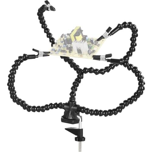 Helping Hands Soldering Third Hand PCB Tool with 3 Flexable Arms Rotatable Clips Stable Desk Clamp Base for Soldering Assembly