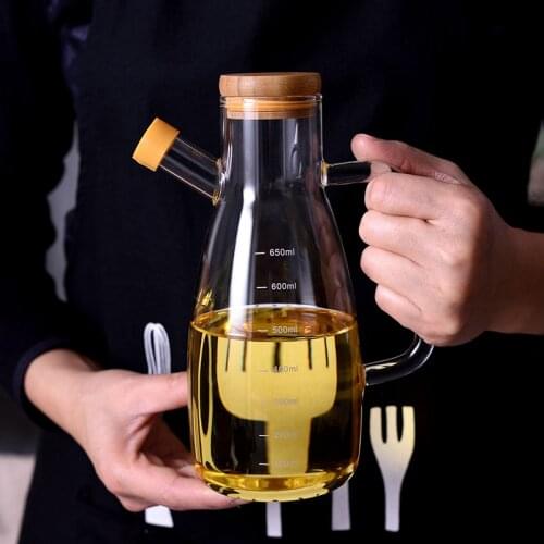 Durable Glass Oil Bottle Dispenser with Handle Scale Heat Resistant Lecythus Vinegar Transparent Sauce Container Kitchen Tools