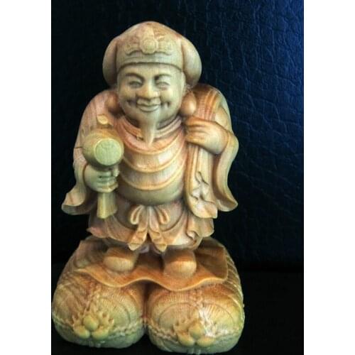QH005 - 6*3.5*3.5 CM Hand Carved Boxwood Carving : Daikokuten Immortal