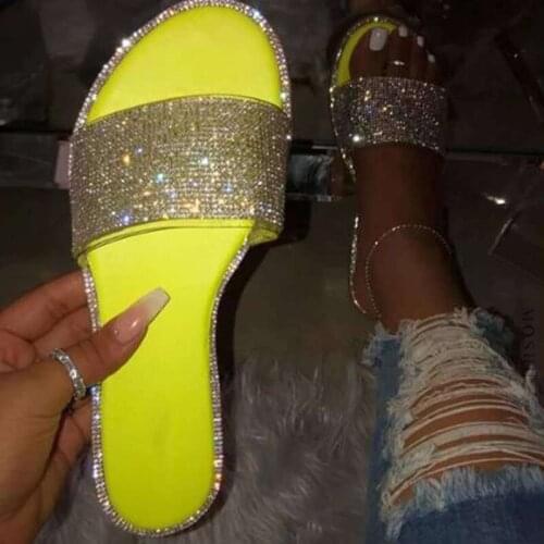 Summer Women Sandals Bling Slippers Ladies Crystal Slides Flat Glitter Gladiator Sandals Beach Shoes Female Sandalia Feminina