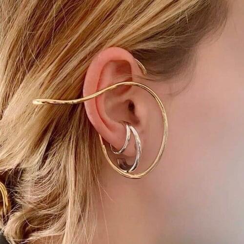 SRCOI Abstract Geometric Irregular Lines Earhook Gold Silver Color Retro Exaggerated Punk Style Ear Clips Earings No Piercing