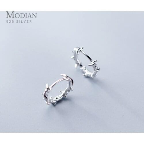 Modian Top Quality Charm Branch Jewelry Classic Fashion 100% 925 Sterling Silver Tree Leaf Hoop Earrings For Women Anniversary