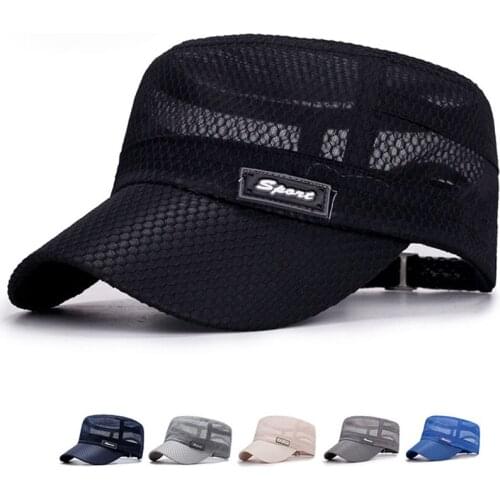 Hat Mens Summer New Middle-aged and Elderly Outdoor Quick-drying Flat-top Hat Middle-aged Mesh Shade Sunscreen Sun Cap