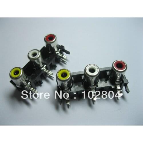 AV Pin Jack 3 Color RCA Female Audio Video AV Socket Connector Pitch 15mm AV3-5 10 pcs per Lot