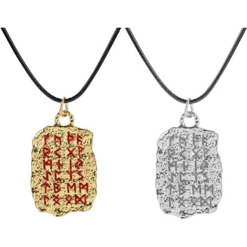 Norse God of War Rune Dog Tag Necklace Gold/Silver Color Squre Pendant Necklaces Vintage Viking Jewelry Gift for Man