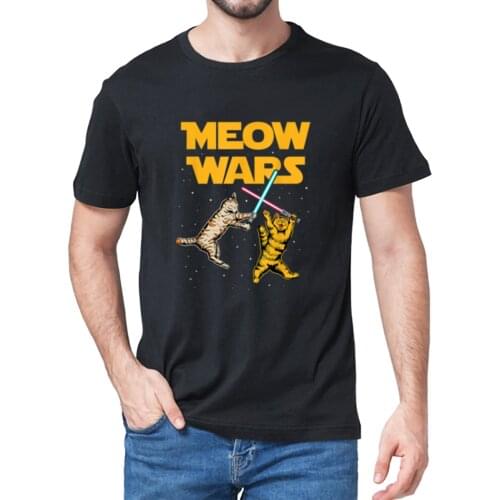 Meow Wars - Funny Cat Lover Gift Vintage Summe Mens 100% Cotton Novelty T-Shirt Unisex Humor Funny Women Soft Top Tee