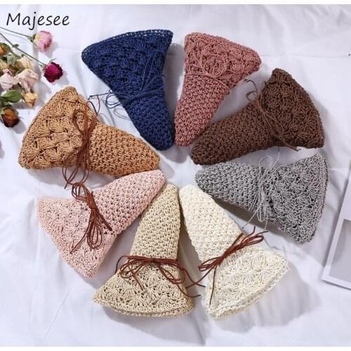 Straw Weaving Wide-brim Summer Sun Hats Women Pink Lovely Vintage Holiday Trip Outdoors Ladies Cap Save Space Stylish All-match