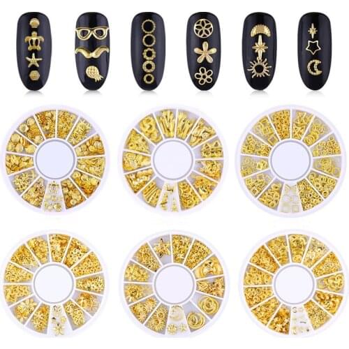 Nail Art Decoration Metal Mixed Shapes Geometry Hollow Golden 3D Tips DIY Nail Art Tools NN
