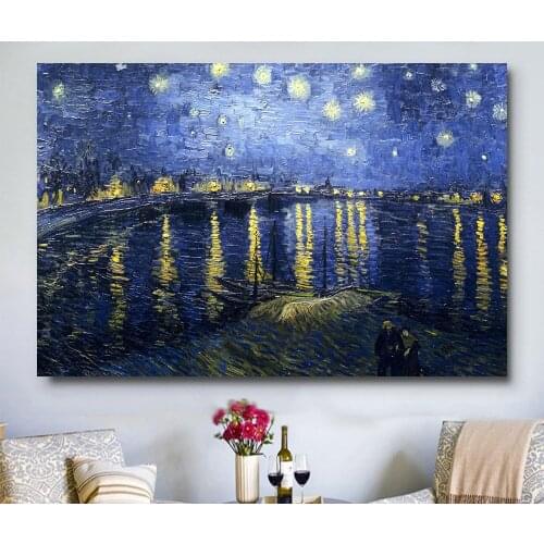 W317 Starry Night Over The Rhone Van Gogh Trend Beautiful Fashion Silk Fabric Wall Poster Art Decor Sticker Bright