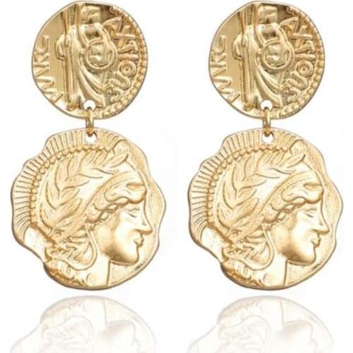 Womens Greek coin earrings womens ring pearl earrings model medal necklace earrings diamond stone Zircon stone stainless steel