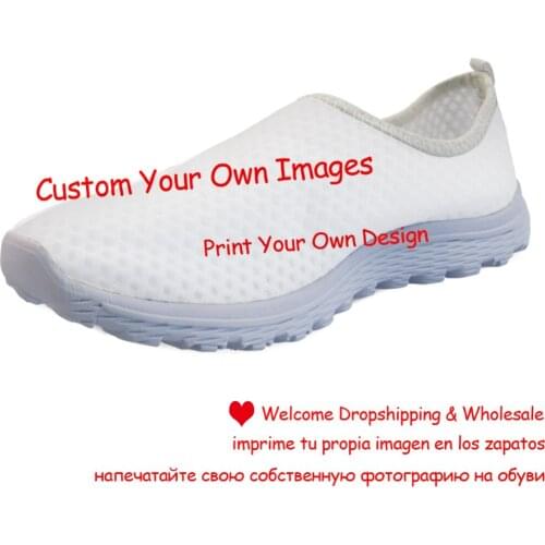 Brand Customzied Print Women Sneakers Slip On Light Mesh Shoes Girls Summer Breathable Flats Shoes Zapatos planos Dropshipping