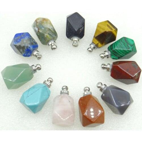 2020 hot selle Natural stone quartz crystal agate lapis perfume bottles pendants for jewelry making necklace for man woman 6pcs