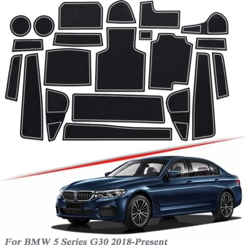 21pcs Car Styling For BMW 5 Series G30 2018-Present Latex Gate slot pad Interior Door Groove Mat Non-slip dust Mat Accessories