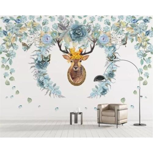 Beibehang Customize any size photo 3d wallpaper mural hand-painted floral elk background wall 3d wallpaper mural papel de parede