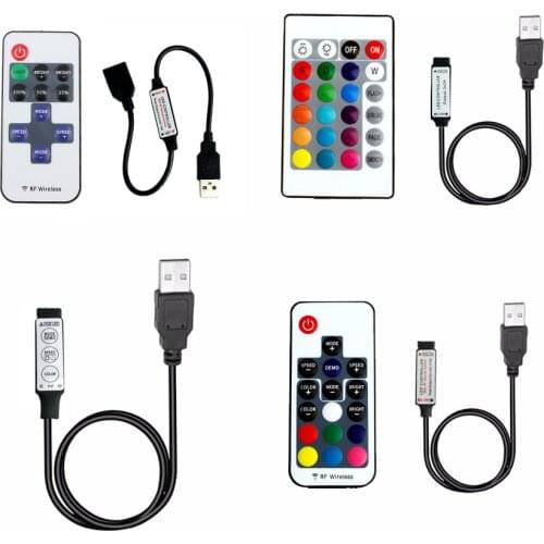 5 12 24 V Volt USB Led Strip Dimmer Remote Controller RGB 5V 12V 24V USB LED Strip Remote Controller 3 11 17 24 Key Wireless