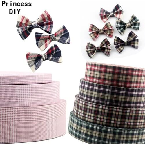 5M/Lot 10 25 40mm Fabric Tape Lattices Ribbon Classical Plaid Check Print Fabric Layering DIY Hair Bow Tie Dog Collar Accessory