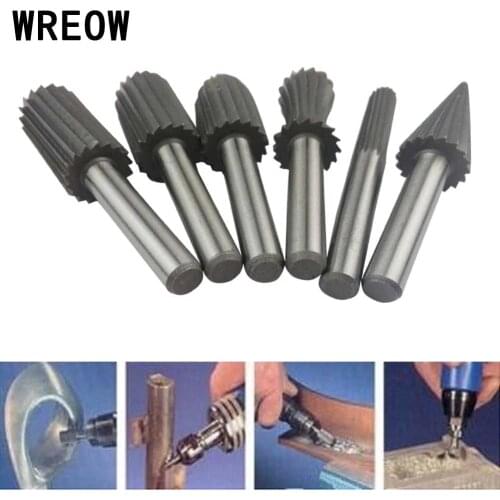 6pcs Round Shank Engraving Bit 6mm Cutter Burr HSS Files Rotary Milling Cutter Woodworking Carving Tools Fine Polishing Wood