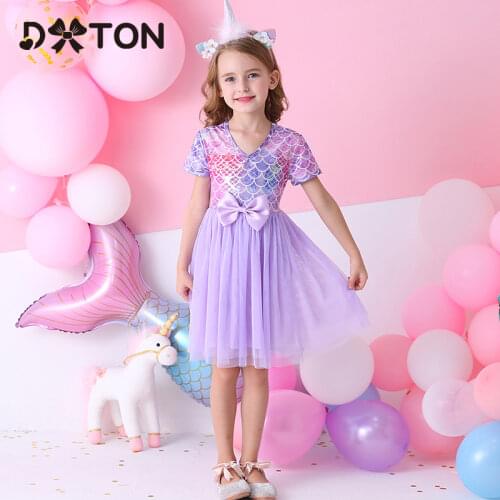 DXTON New Girls Summer Dresses Bow Tutu Princess Dress For Children V-neck Wedding Party Girls Costumes Elegant Girls Dress 3-8Y