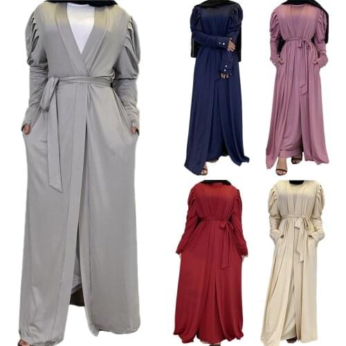 Middle East Muslim Women Long Hijab Dress Arabic Abaya Open Kimono Cardigan Islamic Maxi Robe Gown Ramadan Dubai Kaftan Fashion