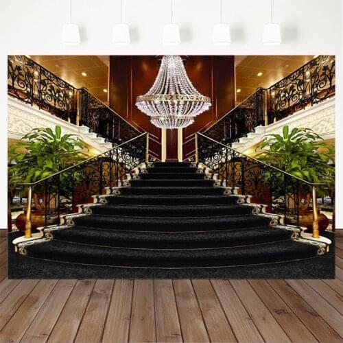 Palace Photography Background For Photo Studio Gold Glitter Crystal Light Palace Black Carpet Party Backdrops Decoration Banner