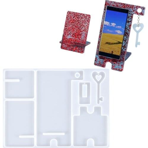 Mobile Phone Stand Silicone Epoxy Resin Mold Phone Holder with Key DIY Craft Casting Mould